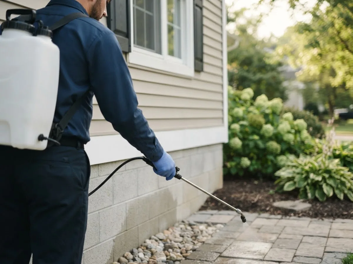 Pest control technician inspecting a home in Tilton, IL
